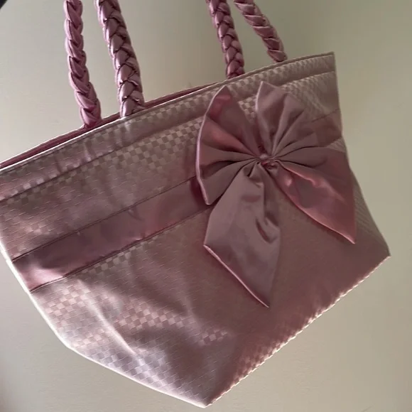Naraya checkered pink quilted bow tote shoulder bag - Picture 8 of 15